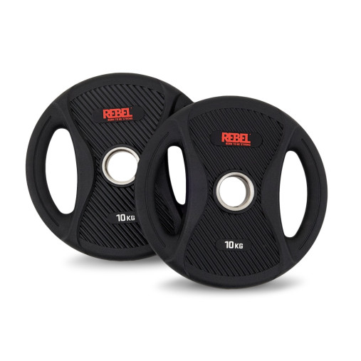 Диск олимпийский обрезиненный с двумя хватами 10 кг REBEL Диск олимпийский обрезиненный с двумя хватами 10 кг REBEL